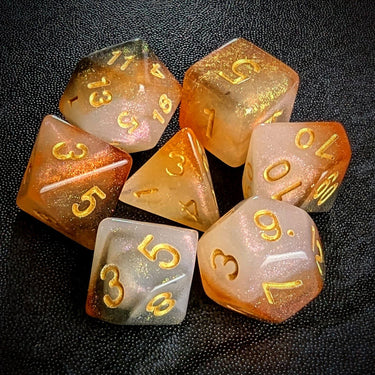 Glitter in Orange & White Acrylic - 7pcs RPG Full Dice Set Top